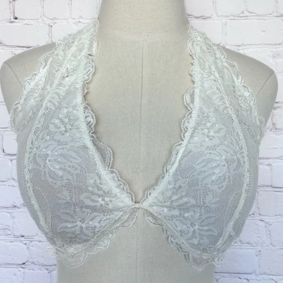 FREE PEOPLE INTIMATELY Last Dance Ivory Lace Halter Bralette--XL - Picture 4 of 16